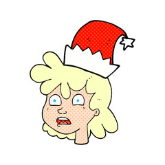 freehand drawn cartoon stressed woman wearing santa hat