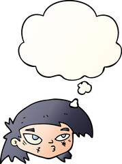 cartoon scratched up face with thought bubble in smooth gradient style