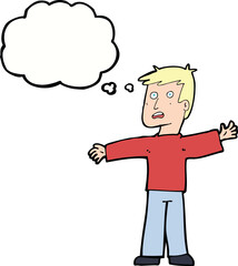 cartoon surprised man with thought bubble