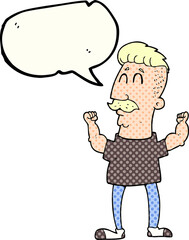 freehand drawn comic book speech bubble cartoon celebrating man