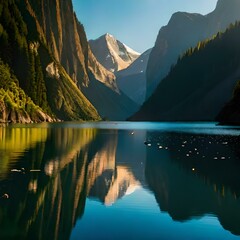 Passing by the river between the mountains on a beautiful journey.