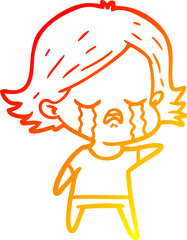 warm gradient line drawing of a cartoon girl crying