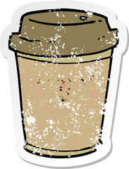 distressed sticker of a cartoon take out coffee