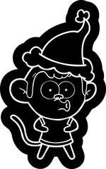 quirky cartoon icon of a surprised monkey wearing santa hat