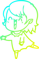 Fototapeta premium cold gradient line drawing of a cute cartoon happy vampire girl