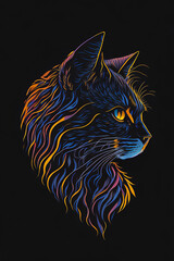 Estampado de gato multicolor, fondo negro