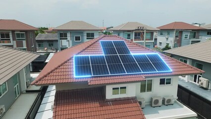 Go green save the planet earth net zero low CO2 emission cost reduce. Internet of things smart home future eco friendly life with IOT panels cells grid sun light hybrid inverter electric power supply.