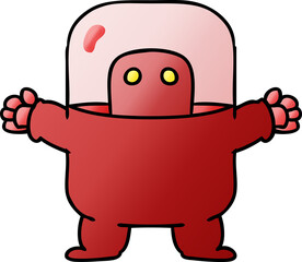 hand drawn gradient cartoon doodle of an alien in a suit