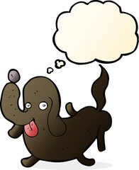 cartoon dog sticking out tongue with thought bubble