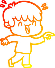 warm gradient line drawing of a cartoon laughing boy
