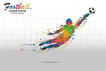 Visual drawing movement for soccer or football sport and goalkeeper jumping at fast of speed of stadium colorful beautiful design on white background for winner sport game vector illustration