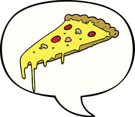 cartoon pizza slice with speech bubble