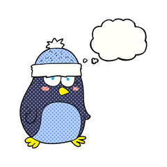 freehand drawn thought bubble cartoon penguin