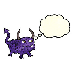 cartoon little demon with thought bubble