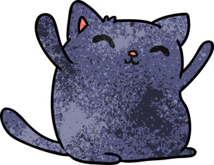 textured cartoon illustration of cute kawaii cat