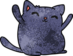 textured cartoon illustration of cute kawaii cat