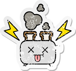 distressed sticker of a cute cartoon of a toaster