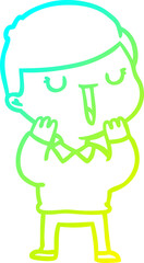 cold gradient line drawing of a cartoon happy boy