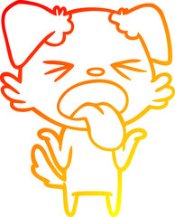 warm gradient line drawing of a cartoon disgusted dog shrugging shoulders
