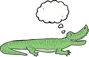 cartoon happy crocodile with thought bubble