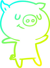 cold gradient line drawing of a happy cartoon pig