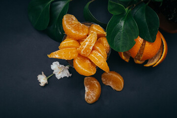 Juicy bright orange mandarine tangerines with a bump with a taste of winter