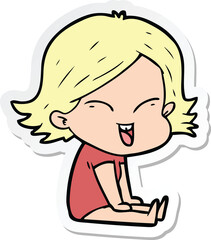 Obraz premium sticker of a happy cartoon girl