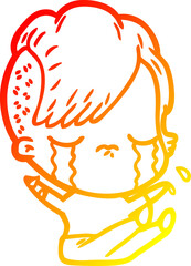 warm gradient line drawing of a cartoon crying girl
