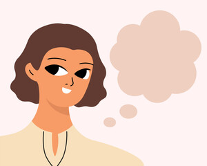 Pretty woman portrait with speech bubble. Female avatar