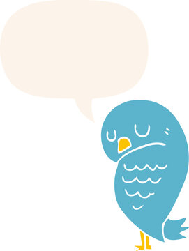 cartoon bird with speech bubble in retro style