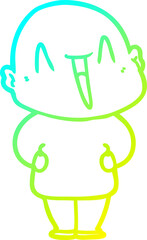 cold gradient line drawing of a happy cartoon bald man
