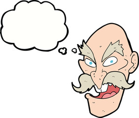 cartoon evil old man face with speech bubble