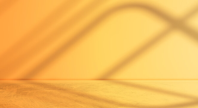 Cement floor and wall background with orange spotlight and Shadow line cross well display product background 