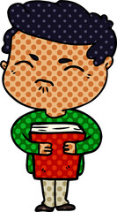 cartoon annoyed man with book