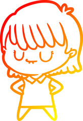 warm gradient line drawing of a cartoon woman