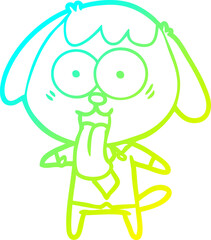 cold gradient line drawing of a cute cartoon dog wearing office shirt