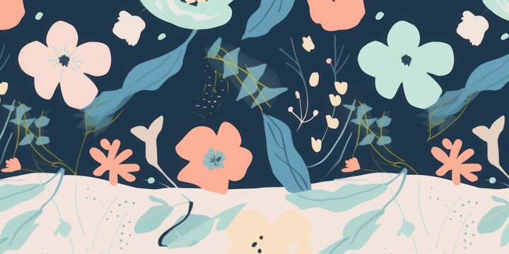 Hand drawn cute cartoon style flowers print. Modern botanical pattern. Fashionable template for design, Generative AI