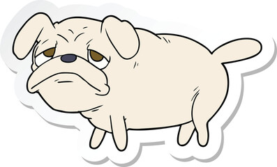 sticker of a cartoon unhappy pug dog