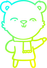 cold gradient line drawing of a happy cartoon polar bear