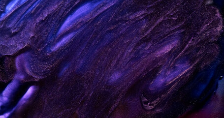 Dark purple paint abstract background. Brilliant dark lilac blue ink in motion. Black violet moving liquid texture. Fluid art backdrop. Acrylic move pattern texture. Shiny artwork