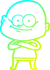 cold gradient line drawing of a cartoon bald man staring