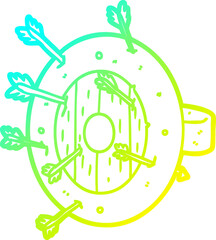 cold gradient line drawing of a shield full of arrows