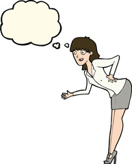 cartoon businesswoman explaining with thought bubble