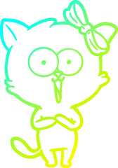 cold gradient line drawing of a cartoon cat