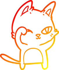 warm gradient line drawing of a cartoon cat rubbing eye