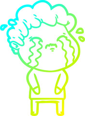cold gradient line drawing of a cartoon man crying