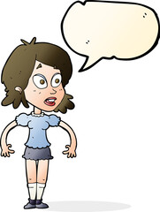 cartoon surprised woman with speech bubble