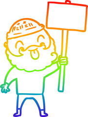 rainbow gradient line drawing of a bearded protester cartoon