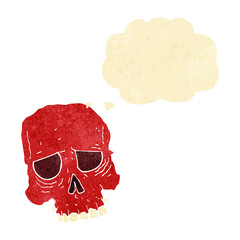 cartoon spooky skull with thought bubble
