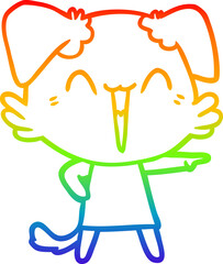 rainbow gradient line drawing of a happy little dog cartoon